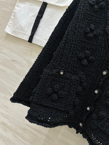 CC Openwork Crochet Knit Cardigan Black Cotton 346493