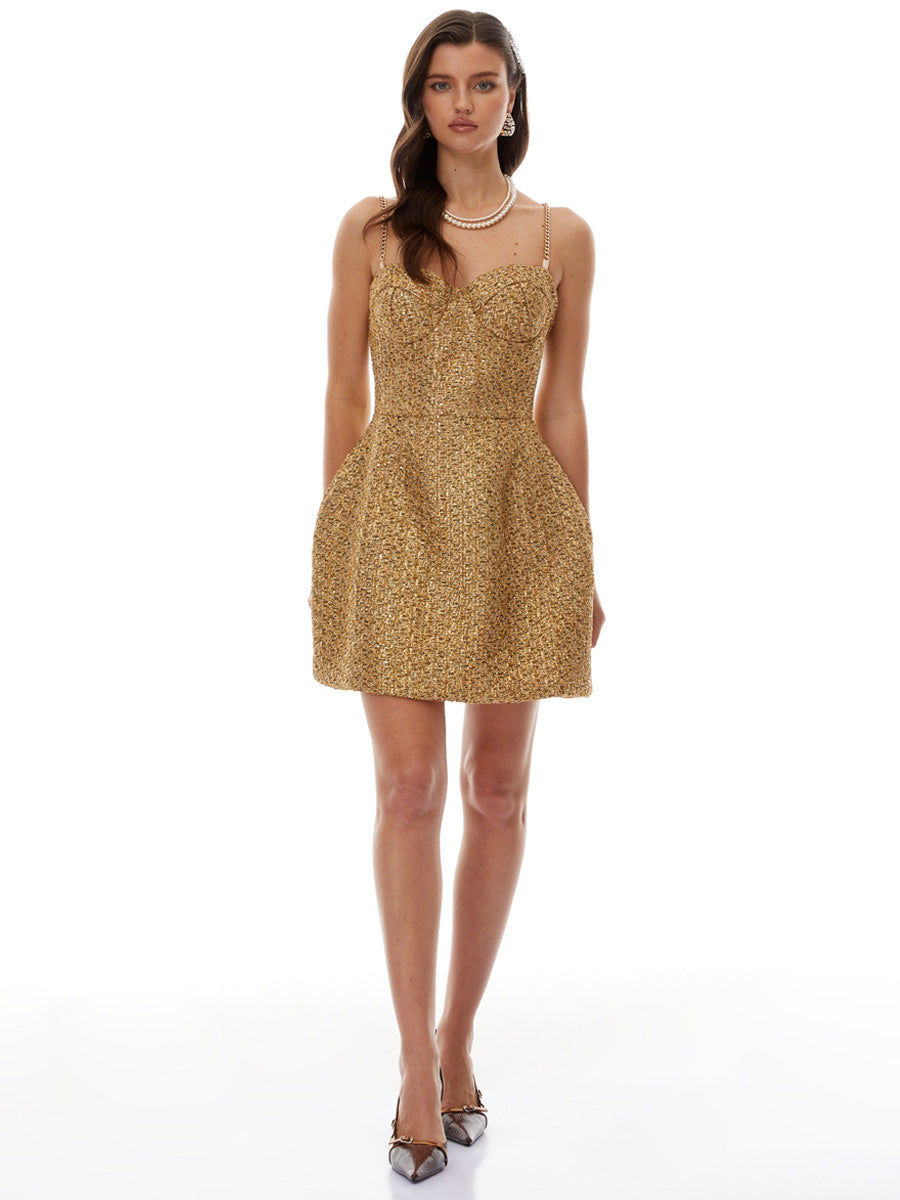 Paisley Sweetheart Neckline Tweed Mini Dress