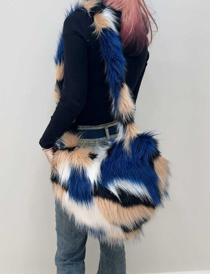 Heart Fluffy Faux Fox Fur Shoulder Bag