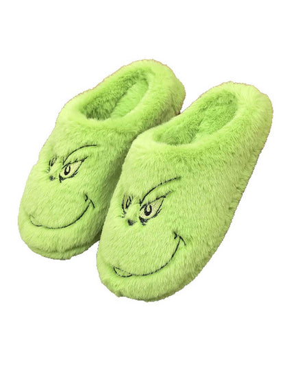 Funny Green Fuzzy Fur Warm Winter Slippers