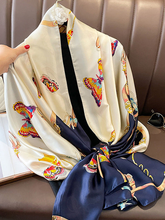 Sun-Protection Contrast Color Printed Shawl&Scarf