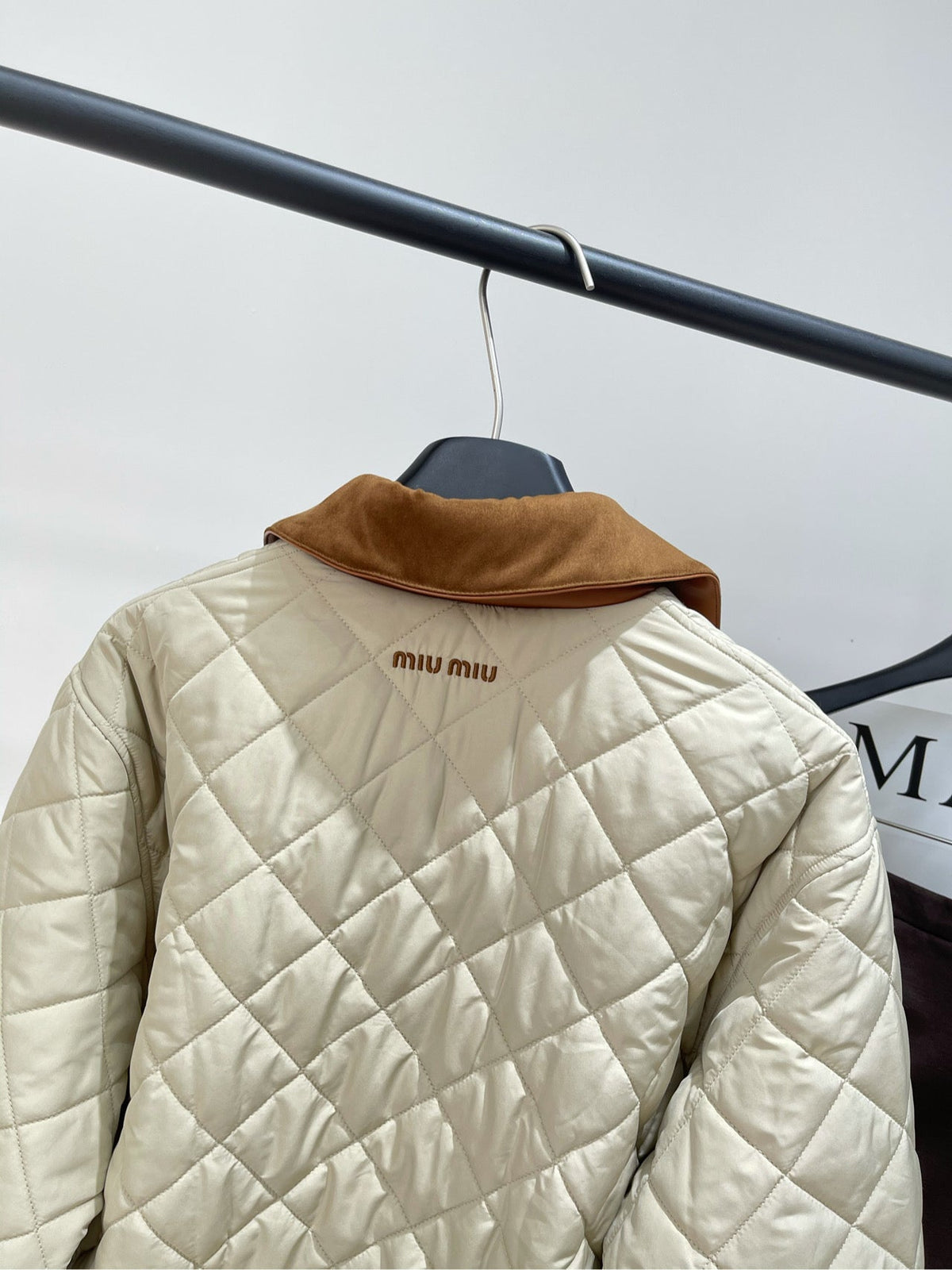 Miu Miu 25 Apricot Brown Plaid Quilted Jacket 296673