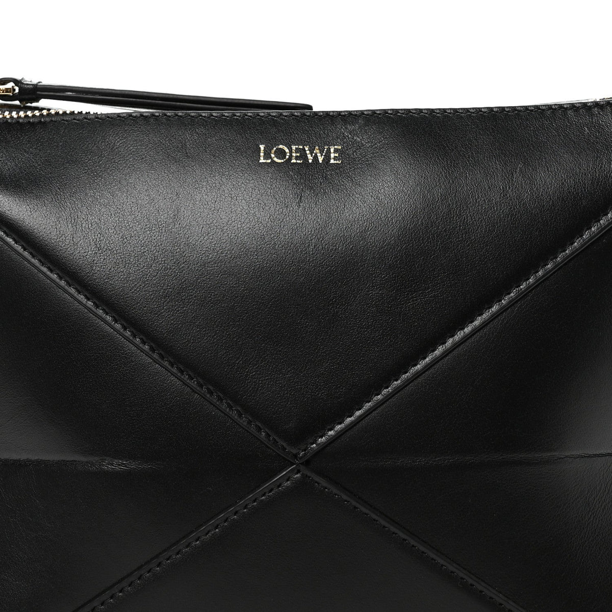 Shiny Calfskin Puzzle Fold Pouch Black