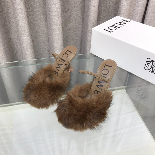 Loewe 25SS Fur-lined Mule 100 Brown in Fox Fur 597442