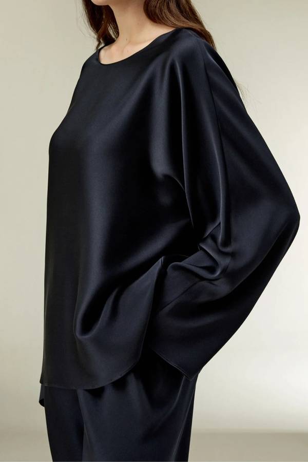Satin Charmeuse Crewneck Blouse