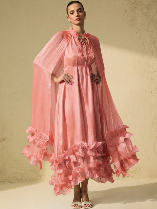 Hannah Shirley Cape-Effect Ruffled Maxi Dress