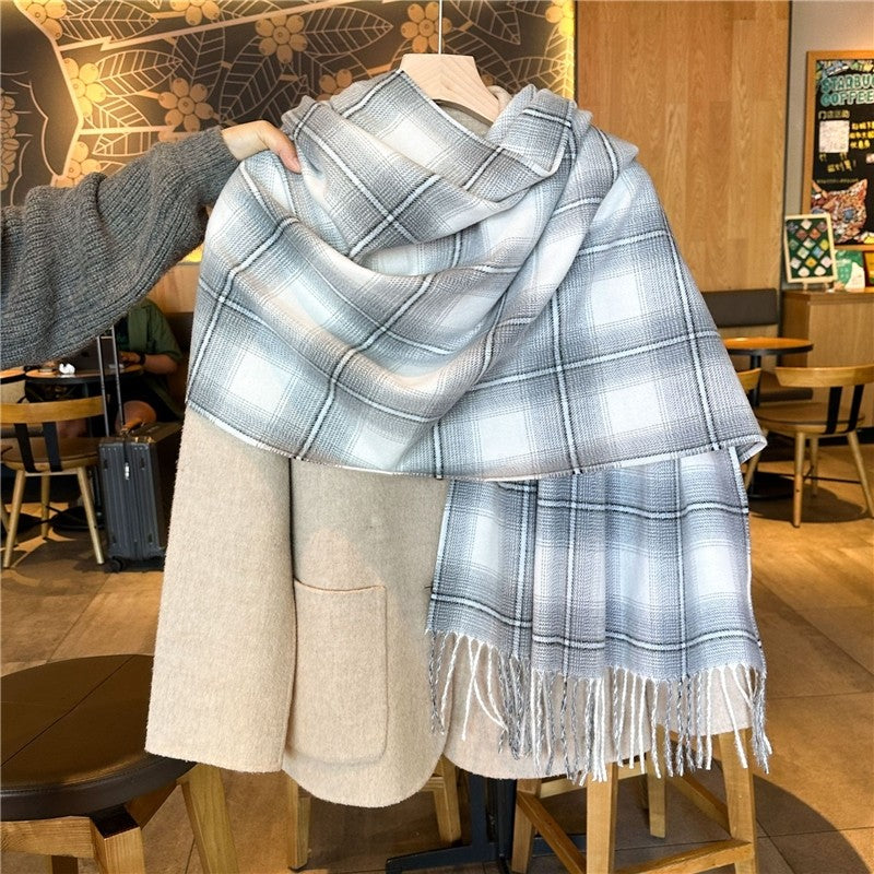 Color Block Plaid Fringe Scarf