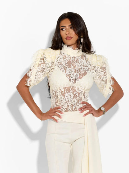 Rosalie Lace High Neck Top & Wide Leg Pants Set
