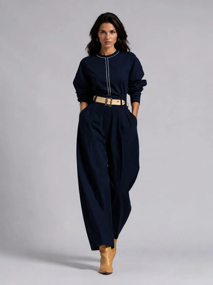 Brooklyn Simple Style Loose Long-sleeved Two Piece Set