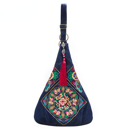 Tibetan Embroidery Bag Ethnic Style Single Shoulder Bag Women'S Bag Retro Embroidery Wandering Bag Fashion Denim Canvas Bag
