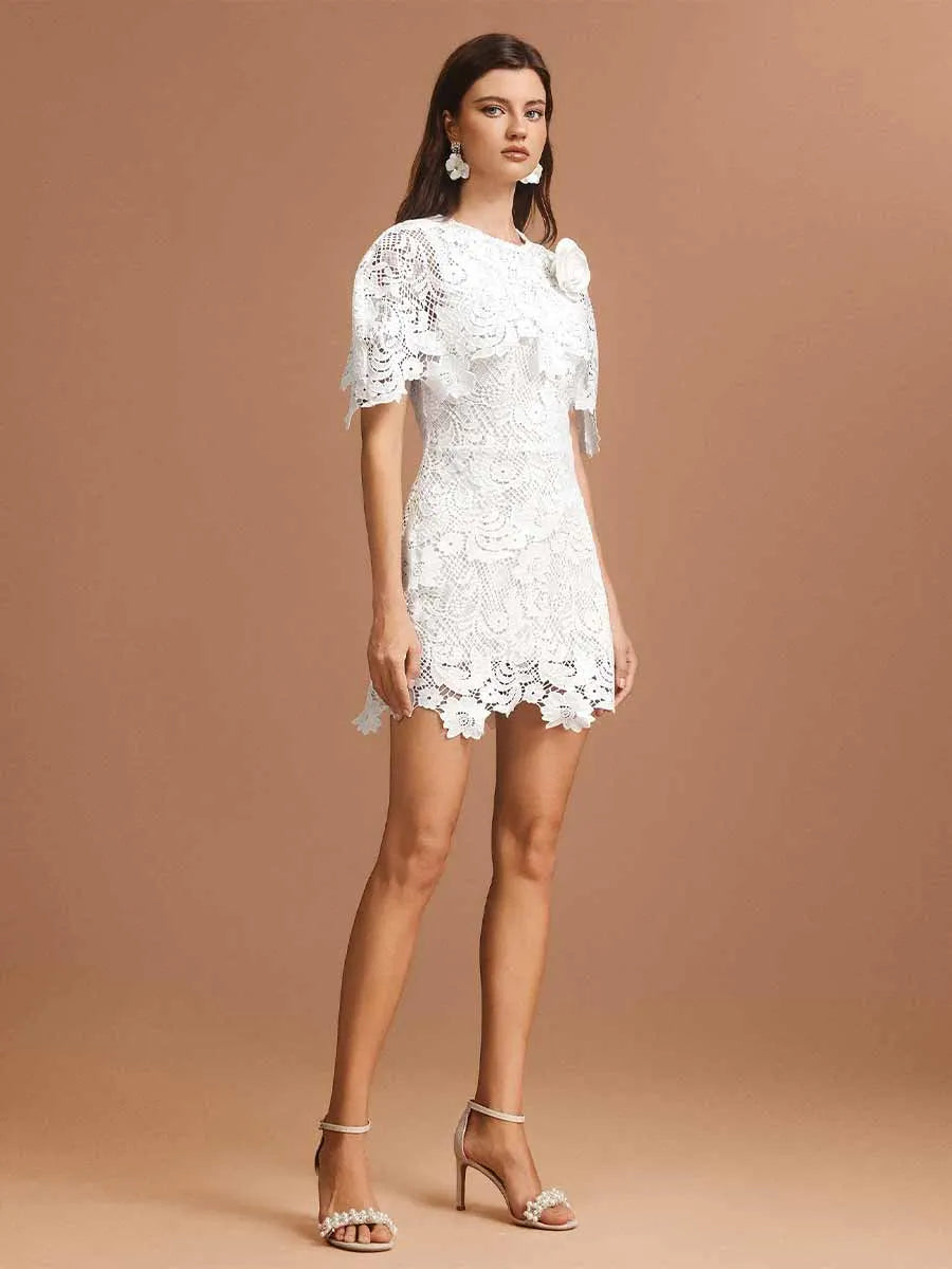 Arabella Round Neck Short Sleeves Lace Mini Dress