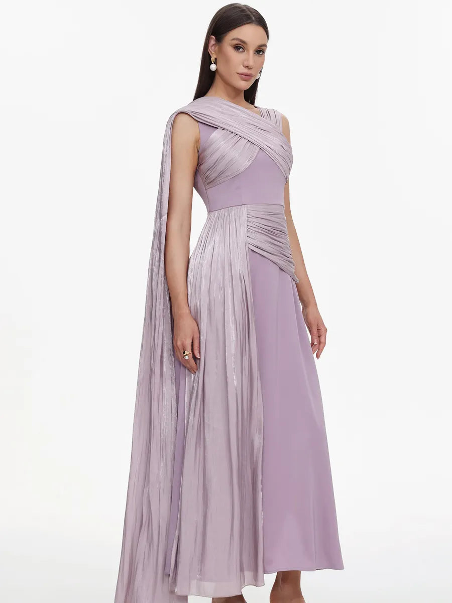 Lydia Elegant Flowy Sleeveless Pleated Drape Maxi Dress
