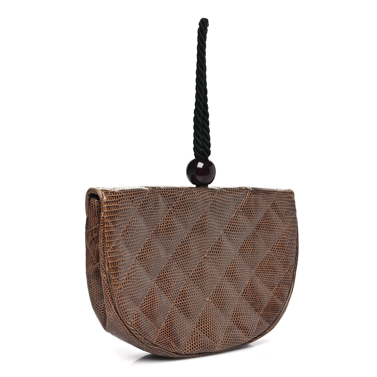 Lizard Quilted Rope Half Moon Clutch Dark Brown
