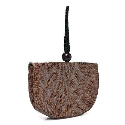 Lizard Quilted Rope Half Moon Clutch Dark Brown