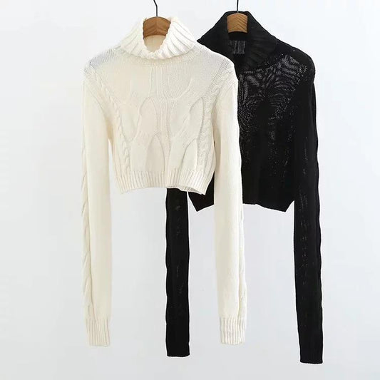 Autumn And Winter High Collar Twist Short Sexy Umbilical Sweater