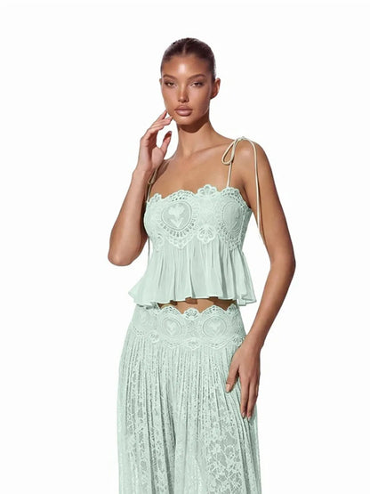 Cerys Lace Trim Ruched Top & Trouser Set