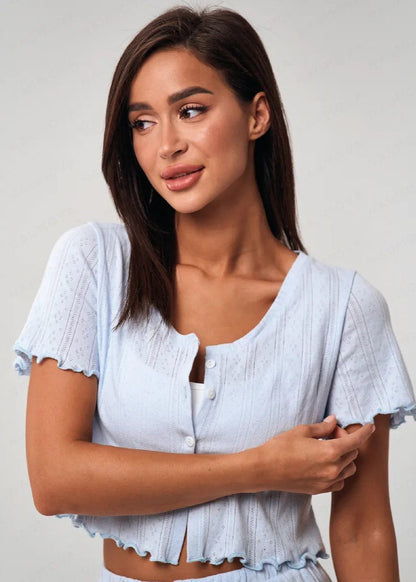 Short Sleeve Lounge Set Cotton Polyester Blend