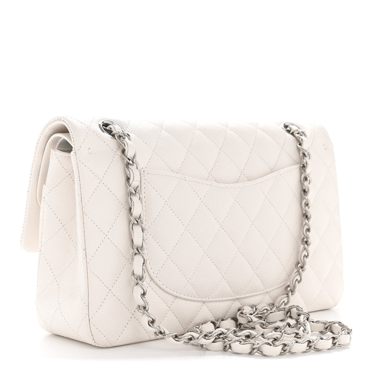 Caviar Quilted Medium Double Flap White