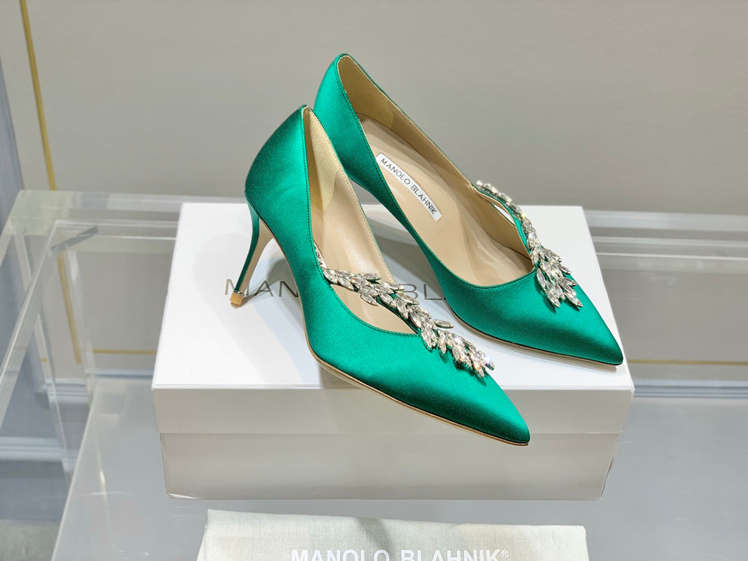 Manolo Women's Nadira Pumps 70 Green Satin