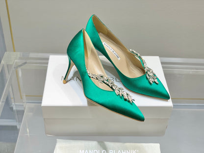 Manolo Women's Nadira Pumps 70 Green Satin