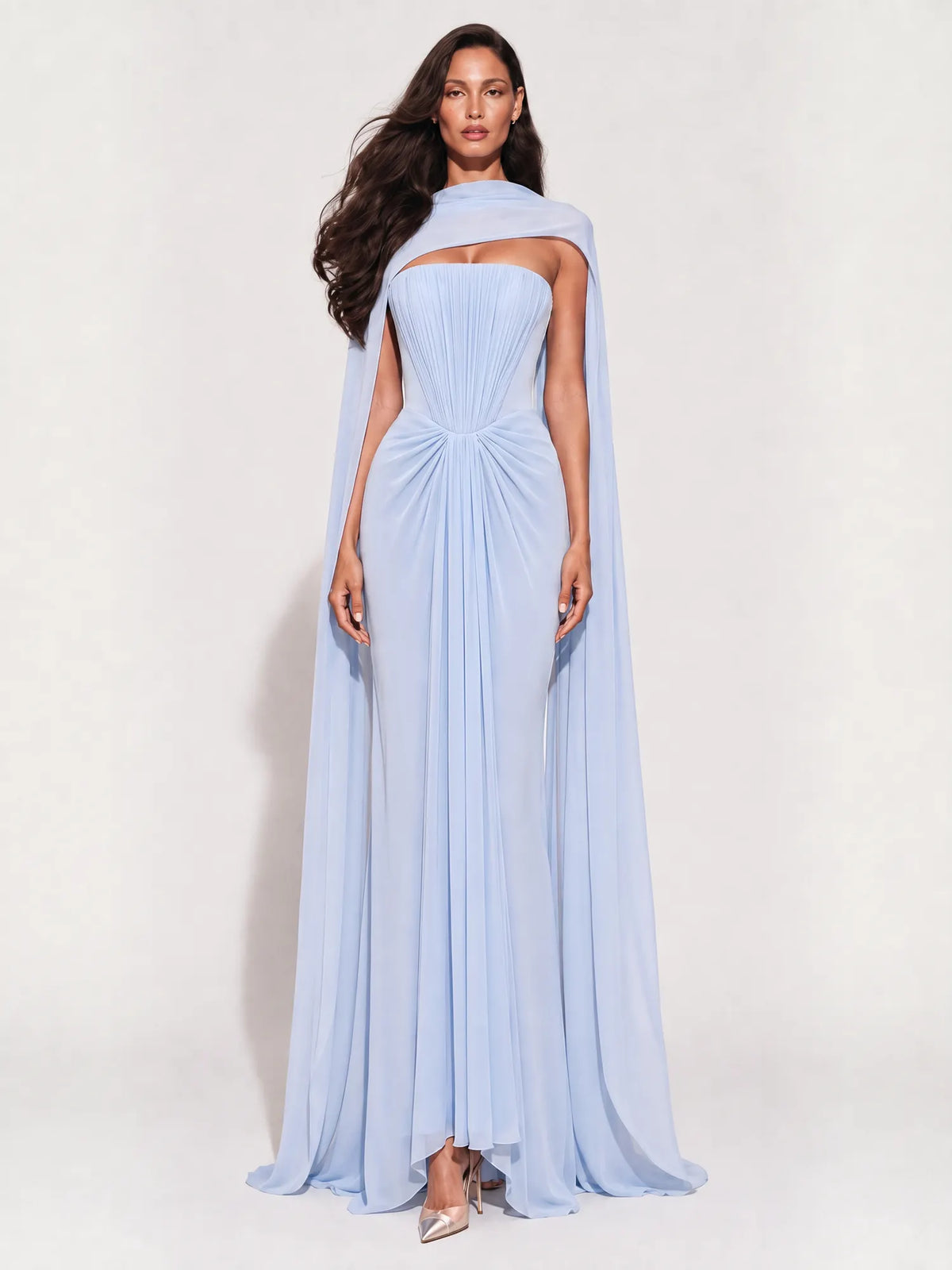 Ellie Pleated Strapless Draped Maxi Dress