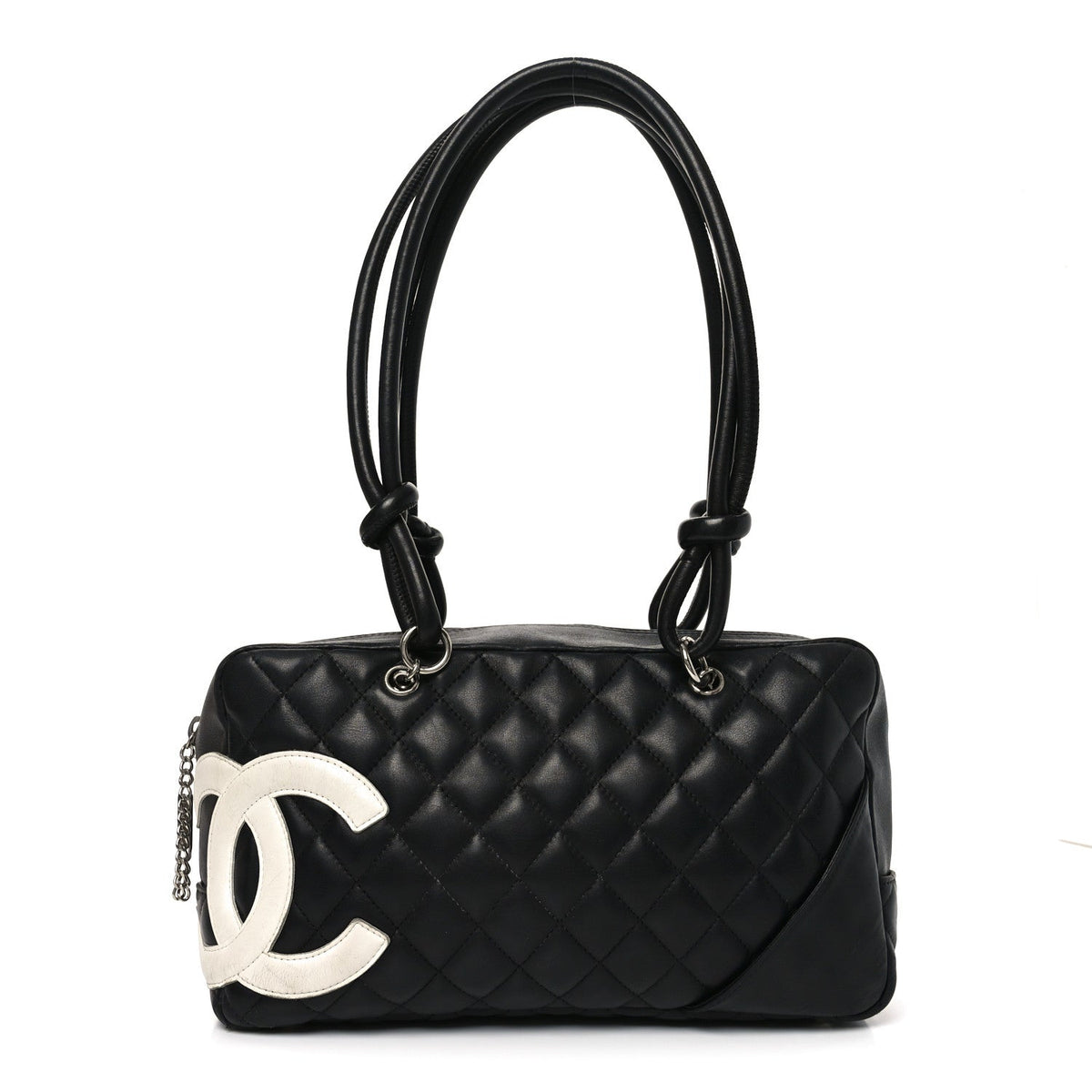Calfskin Quilted Large Cambon Bowler Black White