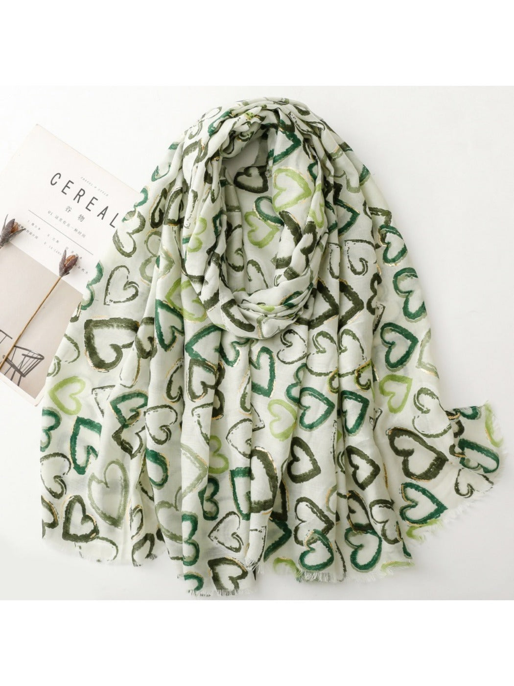 Scarvii - Elegant Heart Print Long Scarf - Thin &amp; Playful