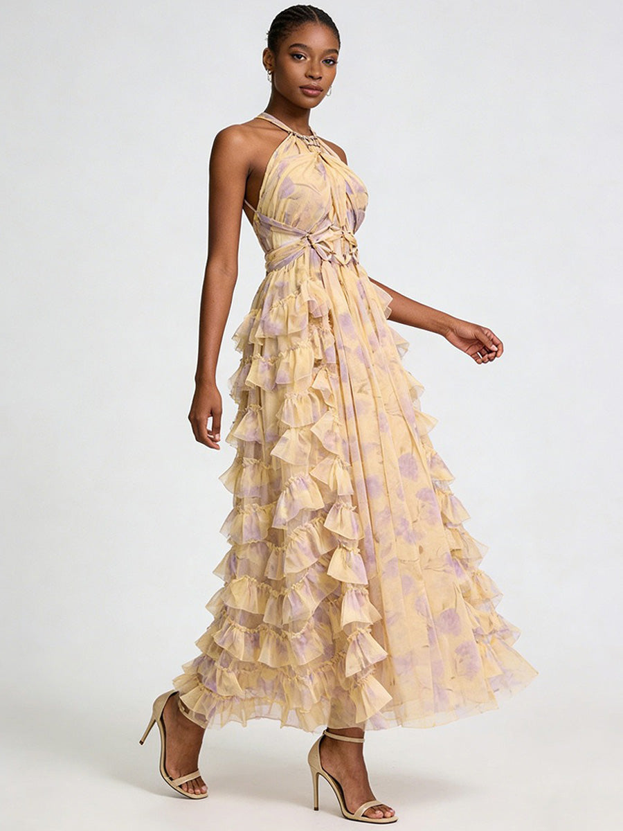 Luna Printed Ruffle Maxi Dress