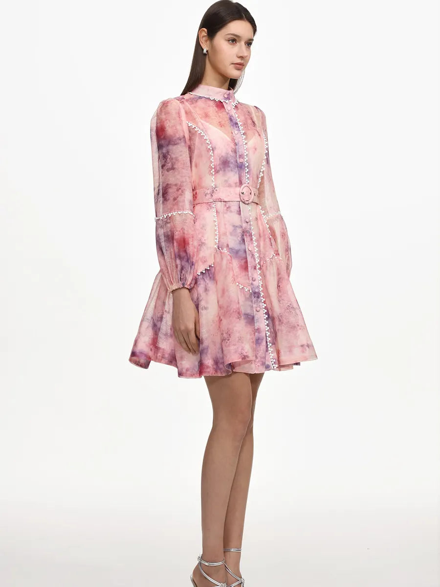 Hazel Flowy Long Sleeve Floral Print Woven Mini Dress