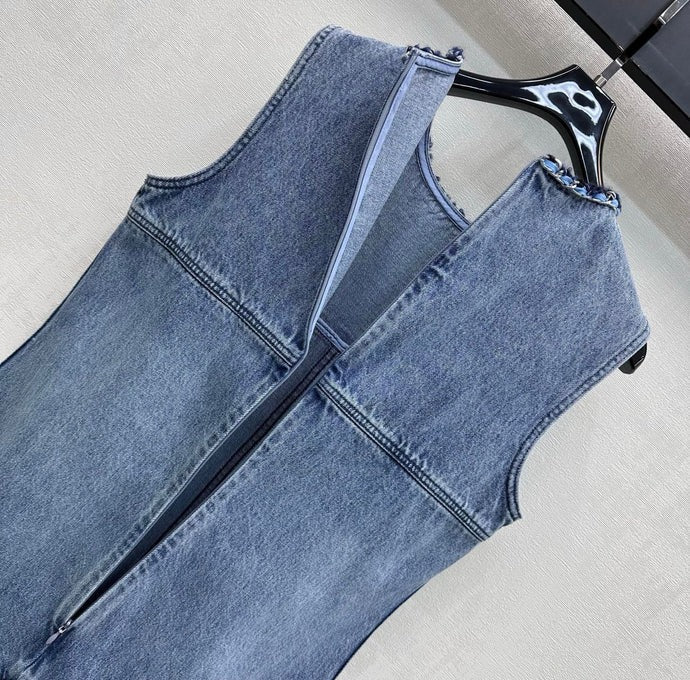 Chanel 2026 Embroidered Denim Vest Dress Blue Cotton 356148