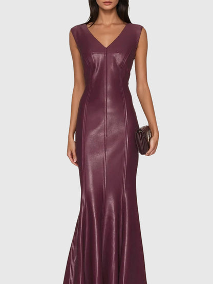 Cordelia Sleeveless Leather Maxi Dress