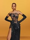 Aethon Strapless Metallic Flower Maxi Dress