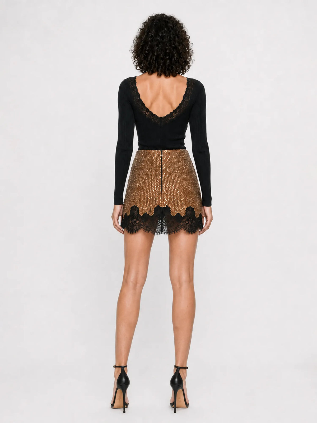 Rosalyn Fully Rhinestone Lace Patchwork Mini Skirt