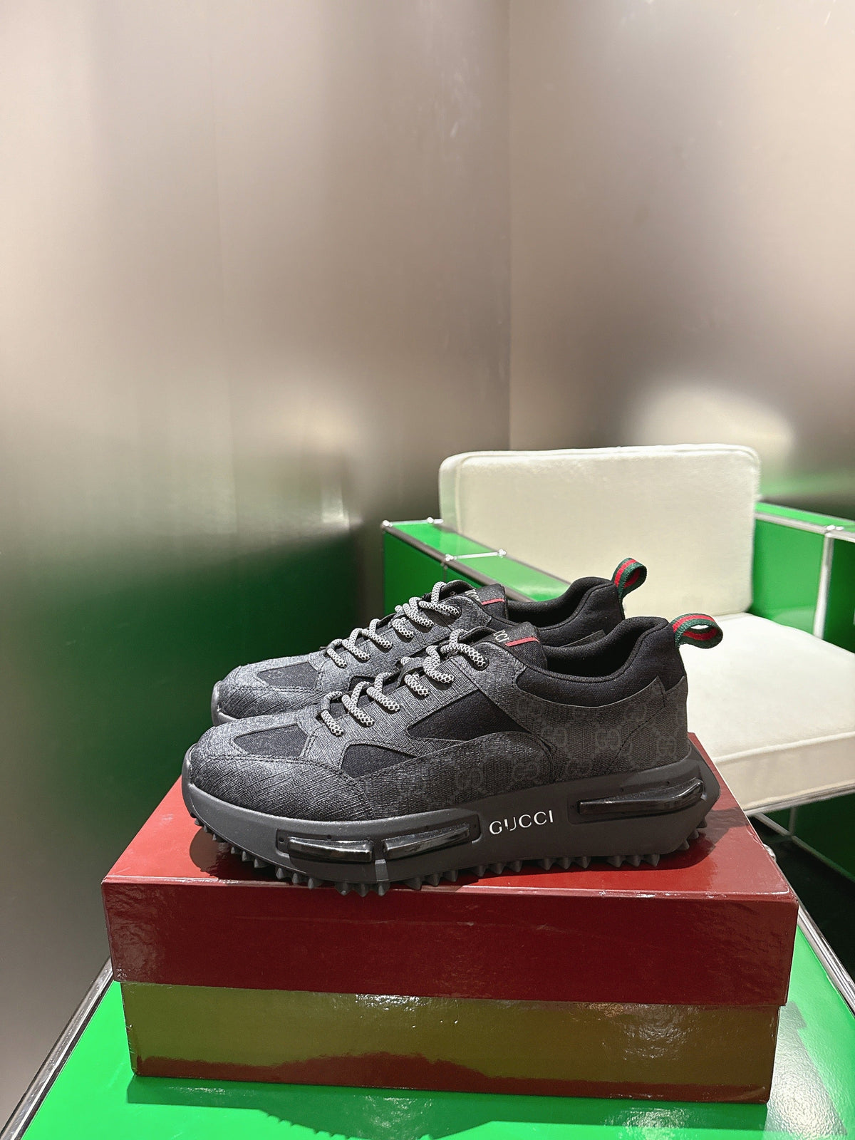 Gucci Rhyton Sneakers Black and Grey Supreme Canvas 507553
