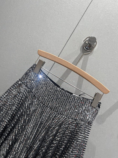 YSL 2025 Sequined Skirt Silver Polyester 212667