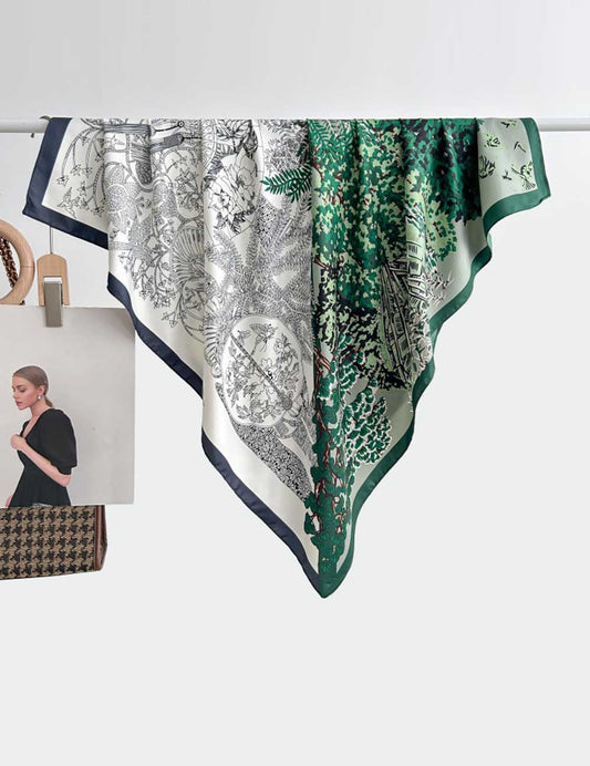 Color Block Print Soft Square Silk Scarf