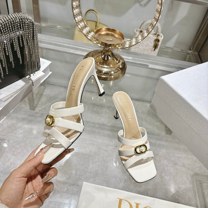 CD 26 High-Heeled Sandals 75mm White Beige Leather 592256