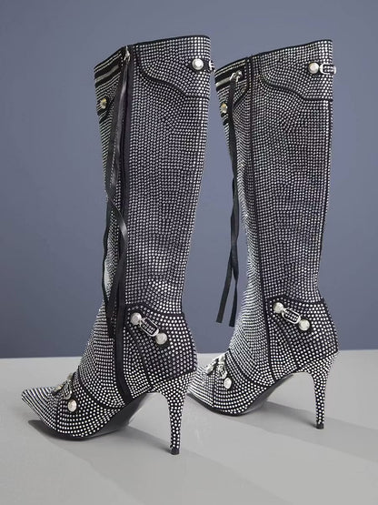 Marisol Rivet Fringe Crystal Boots