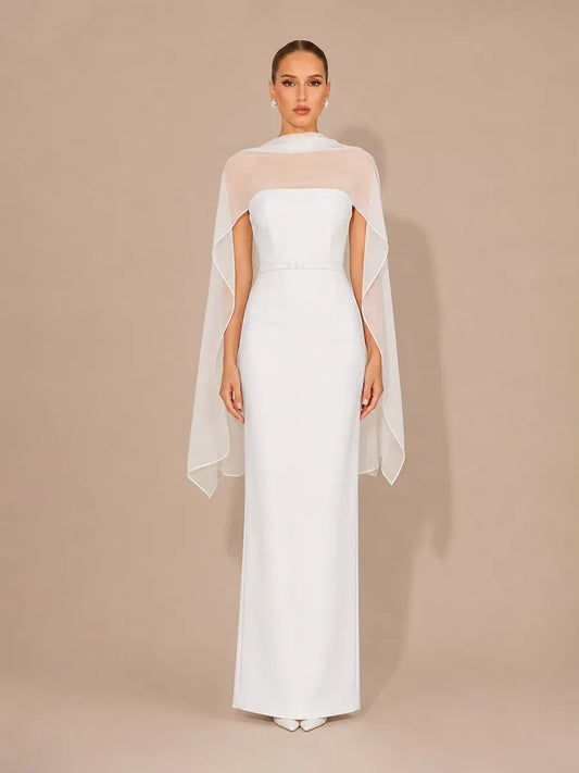 Renata Elegant Strapless Maxi Dress with Flowing Ribbons