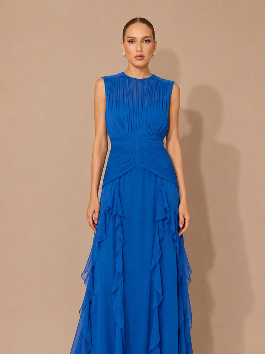 Maelle Elegant Sleeveless Pleated Chiffon Maxi Dress