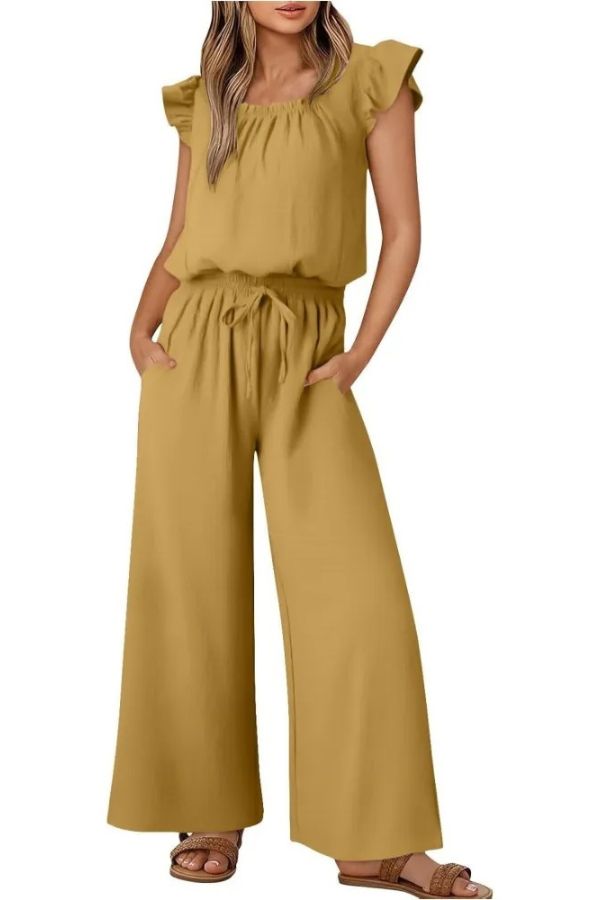 Women's Ruffle Sleeve Solid Color One Piece Jumpsuit