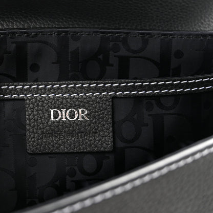 Grained Calfskin Medium Saddle Messenger Bag Black