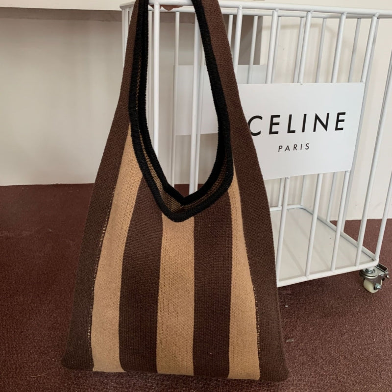 Crochet Tote Bag Niche Striped Shoulder Bag