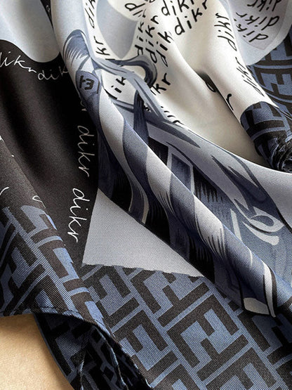 Vintage Letter Printed Square Shawl Scarf