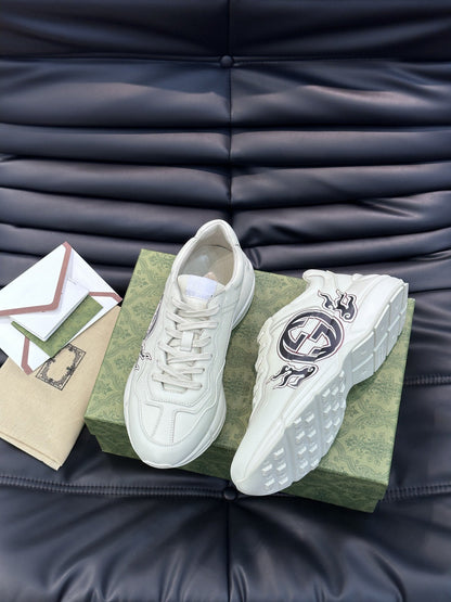 GG RHYTON LEATHER SNEAKERS WITH BLACK LOGO