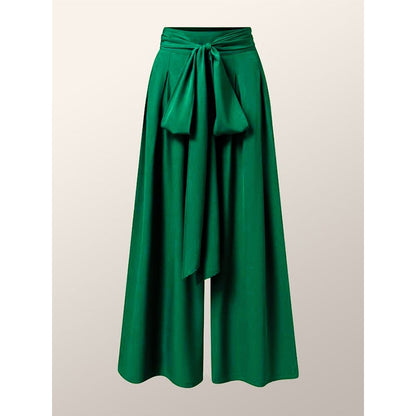 Loose Wide Leg Pleated Solid Color Tied Waist Pants Trousers