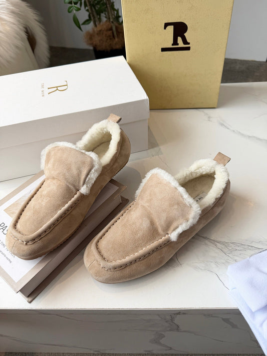 The Row 2025 Autumn/Winter New Slip-on Wool Loafers Beige 576844