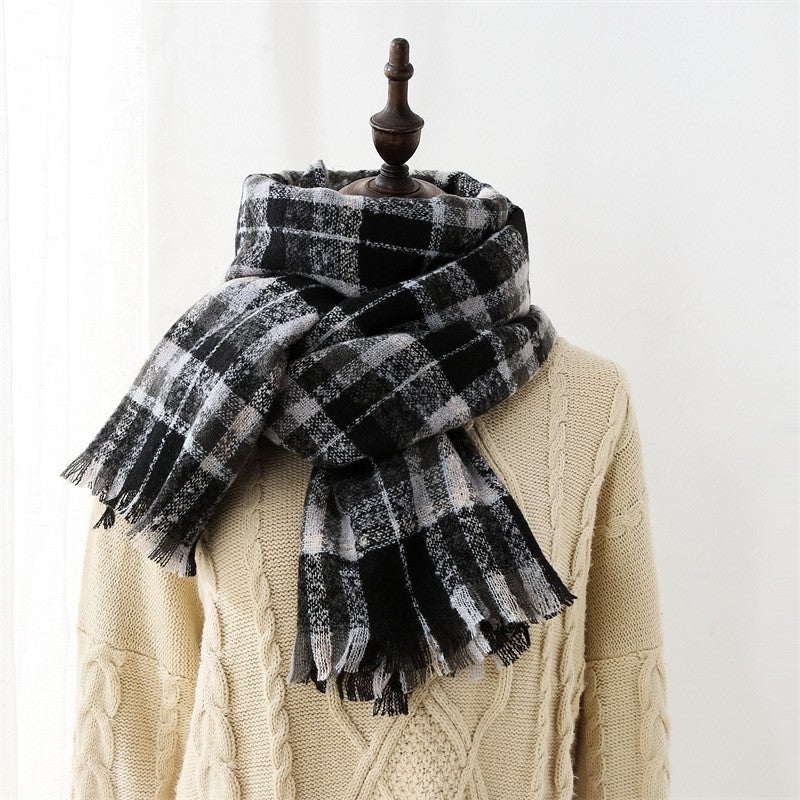 Plaid Fringe Warm Scarf