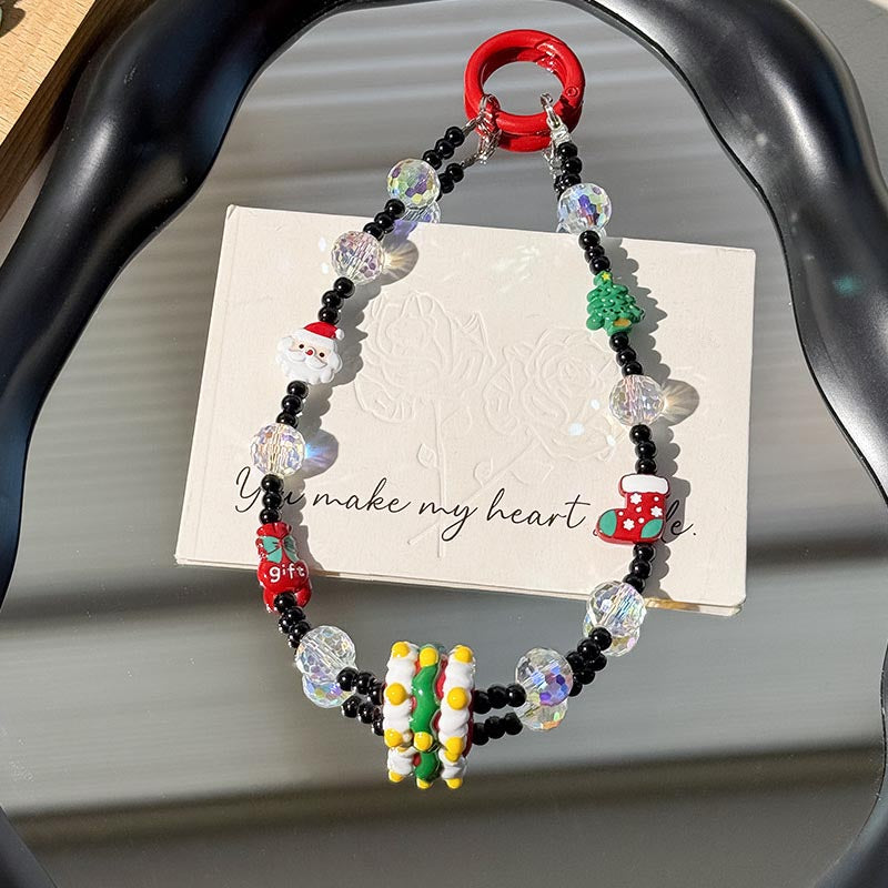 Cute Christmas Crystal Beaded Phone Charm