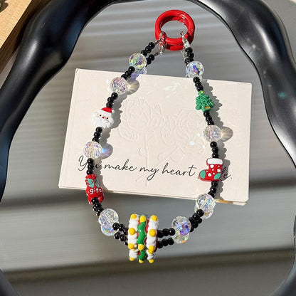 Cute Christmas Crystal Beaded Phone Charm